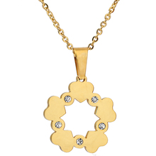 Classic Permanent Gold Color Stainless steel flower CZ Pendant Necklace 2024 - buy cheap