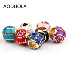 10Pcs a Lot Gold Color Enamel Heart MOM European Charms Beads Metal Big Hole Beads for jewelry making Fit For Pandora Charms 2024 - buy cheap