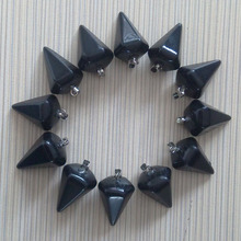 Pendientes de ónix negro Natural con forma de pirámide hexagonal, 12 Uds., venta al por mayor, 2016 2024 - compra barato
