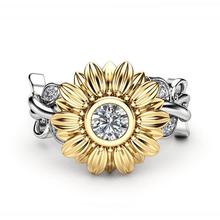Anel de cristal de girassol feminino, anel joia feminina prateado para casamento aniversário 2024 - compre barato