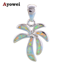 White coconut tree design Brand Designer White Fire Opal Fashion jewelry Stamped Silver Necklace Pendants OP553A Best Gifts 2024 - buy cheap