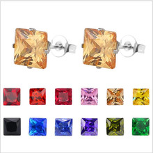 PE52 Titanium Earrings With 6mm AAA Colorful Square Zircons 316l Stainless Steel Earring IP Plating No Fade Allergy Free 2024 - buy cheap