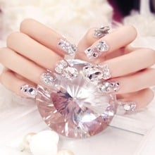 Модные свадебные накладные ногти для невесты 24 шт./компл. блестящие стразы женские накладные ногти с клеем, стикер накладные ногти дизайн ногтей 2024 - купить недорого