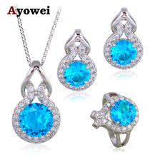 AAA Zirconia Silver Stamped Nobby Fashion Jewelry Set Blue Zircon Wedding Crystal Earrings Necklace Ring JS623A 2024 - buy cheap
