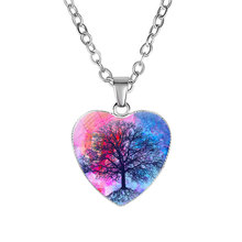19 Styles Art Family Tree of Life Pattern  Heart Pendant Glass Cabochon Necklace Silver Color Chain Pendant Necklace Girl Gift 2024 - buy cheap