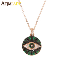 rose gold color green black white cubic zirconia paved necklace turkish evil eye round pendant Bohemia Boho Fashion jewelry 2024 - buy cheap