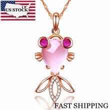 US STOCK Uloveido Suspension Pink Goldfish Necklaces Crystal Pendant with Chain Rose Gold Color Necklace Women's Jewelry DN236 2024 - buy cheap