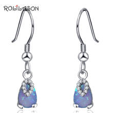 ROLILASON Women jewelry Water drop gift blue fire opal Drop Earrings 925 Silver stamped fashion Jewelry OE767 2024 - buy cheap