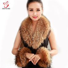 Bufanda de piel auténtica con cuello para mujer, bufandas de piel de mapache cálidas para invierno, gran oferta 2024 - compra barato