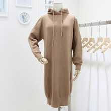 Outono inverno nova moda coreana com capuz longo vestido de camisola midi comprimento casual solto básico grosso vestidos de malha senhoras robe pull 2024 - compre barato