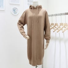 Outono inverno nova moda coreana com capuz longo vestido de camisola midi comprimento casual solto básico grosso vestidos de malha senhoras robe pull 2024 - compre barato