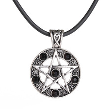 Retro Pentagram Pentacle Star Pendant Necklace Round Red Crystal Leather Chain Cord Necklaces for Women Men Jewelry Collares 2024 - buy cheap