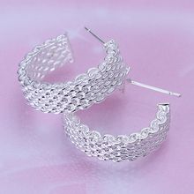 summer style fine silver plated earrings 925-sterling-silver jewelry mesh hoop Earrings for women SE082 2024 - buy cheap