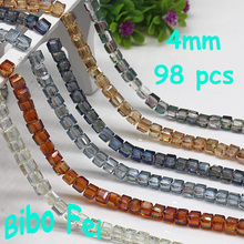 Free shipping multi color 4mm 98PCS Glass Czech crystal beads,Square crystal beads, bracelet necklace Jewelry Making 2024 - buy cheap