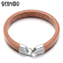 REAMOR 3 Styles Wide Leather Rope Male Charms Bracelet with 316L Stainless Steel Buckle Simple Men Cuff Bracelets&Bangle Jewelry 2024 - buy cheap