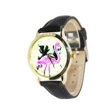Женские часы, розовые часы со страусом, студенческие цифровые часы с кожаным ремешком, женские кварцевые часы, циферблат из нержавеющей стали 2024 - купить недорого