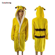 Cute Cartoon Pikachu Robe Winter Warm Hooded Bathrobe Woman Sleepwear Flannel Pyjama Couples Bathrobes Kimono Dressing Gown 2024 - buy cheap