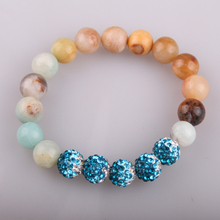 Fashion Amazonite Stone Energy Bracelets 5 Blue Pave Beads Bracelet 2024 - buy cheap