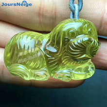 Wholesale Yellow Natural Crystal Pendants Hand Carved Dog Pendant Sweater Chain Necklace Lucky for Women Men Wealth Jewelry 2024 - buy cheap