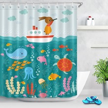 LB Забавный подводный мир, фототкань, черепахи, краб, занавеска для душа, лодка, водонепроницаемая пользовательская ткань для ванной комнаты, декор для детской ванны 2024 - купить недорого
