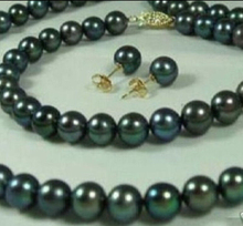 Juego de collares y pendientes de perlas negras cultivadas en agua dulce, conjunto de pulseras y pendientes, 7-8mm 2024 - compra barato