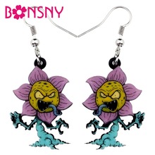 Bonsny Acrylic Halloween Man Eater Flower Earrings Drop Dangle Cartoon Fashion Jewelry For Women Girl Kid Party Game Charms Gift 2024 - buy cheap