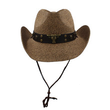 Straw Western Cowboy Hat For Men With Punk Leather Bull Band For Gentleman Beach Sun Sombrero Hat Size 56-58CM 2024 - buy cheap