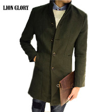 Men's Long Woolen Coat Winter Wool Men's New Autumn and Winter Solid Color Slim Casual Windbreaker Jacket Mens Green Wool Coat 2024 - buy cheap