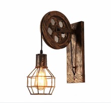 Luminária de parede de ferro para loft, iluminação retrô vintage, lâmpada de parede interior, iluminação industrial americana, polia de elevação