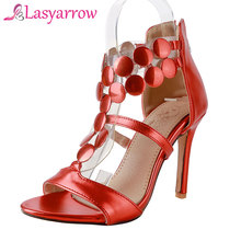 Lasyarrow Back Zipper Gladiator Shoes Woman High Stiletto Heel Open Toe Party Wedding Shoes Gold Silver Red Size 32-46 RM512 2024 - buy cheap