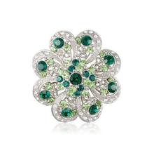 1.7 Inch Vintage Look Rhodium Silver Plated Green Crystal Diamante Floral Brooch Wedding Invitation Pins 2024 - buy cheap