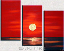 Hand Painted Canvas Oil Painting Sea Sun 3 Panel Modern Abstract Seascape Set Home Decoration Wall Art Picture For Living Room 2024 - buy cheap