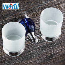 WEYUU Double Toothbrush Cup Holder On The Wall Luxury Blue Crystal Toothpaste Cup Stainless Steel  Bathroom Accessories 2024 - buy cheap