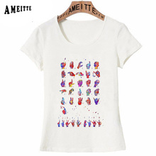 Harajulu Cute Women T-shirt Colorful Sign language alphabet watercolor Print T-Shirt Girl Casual Tops Summer Woman Tees Tops 2024 - buy cheap