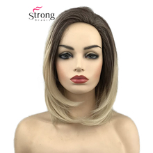 StrongBeauty-Peluca de cabello sintético para mujer, pelo corto recto Bob, Marrón degradado, Rubio 2024 - compra barato