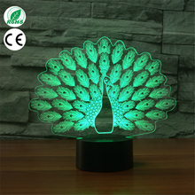 Lámpara LED 3D de pavo real en orgullo para niños, luz nocturna, 7 cambios de colores, regalos para niños, decoración de dormitorio, envío directo 2024 - compra barato