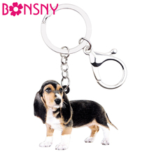 Bonsny Acrylic Sweet Basset Hound Dog Key Chain Keychains Novelty Animal Jewelry For Women Girls Pet Lovers Bag Car Pendant Gift 2024 - buy cheap