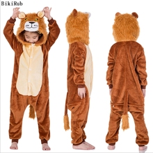 Детская Пижама BIKIRUB Kigurumi, зимняя одежда для сна с капюшоном, пижамный комплект для мальчиков и девочек, детская пижама с изображением Льва и животных, Фланелевая Пижама 2024 - купить недорого