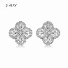 Sinzry brincos de flores zircônia cúbica, joias femininas elegantes translúcidas brancas com parafusos, joias da moda 2024 - compre barato