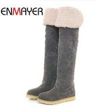 ENMAYER Over-the-Knee Boots For Women Big Size34-43 Flock Round Toe Winter Nubuck Leather Long Boots Women New Flats Motorcycle 2024 - buy cheap
