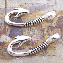 Pingentes de gancho de peixe banhados a prata, 44x18mm, 25 peças para faça você mesmo pulseira colar pulseira jóias 2024 - compre barato