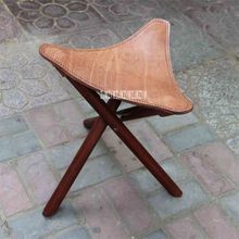 New Portable Three-legged Solid Elm Wood Folding Stool Leather Seat Living Room Furniture Wooden Tripod Stool For Outdoor/Indoor 2024 - buy cheap