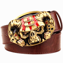 Wild Men's leather belt skull Joker Poker card metal buckle belts demon clown skull exaggerated style belt hip hop waistband 2024 - buy cheap