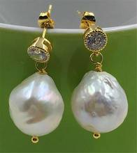 AAA 13-14MM chain TwoPin pearl earrings sea earbob natural GOLD HUGE Mesmerizing south 2024 - buy cheap