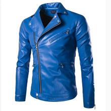Jaqueta de couro masculina slim azul, de alta qualidade, estilo punk, outono, novo, fecho oblíquo, tamanhos 5xl 2024 - compre barato
