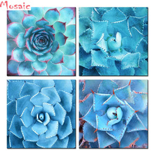 DIY Diamond Embroidery Succulent Canvas Art set of 4,Blue Plant 5D Diamond Painting Cross Stitch Mosaic Pattern Full Rhinestone 2024 - buy cheap