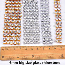 Embellecedor de diamantes de imitación, malla de cristal transparente de gran tamaño de 6mm, cadena Base dorada/plateada, decoración de boda, cinturón de ropa de 1,5 metros, accesorios DIY 2024 - compra barato