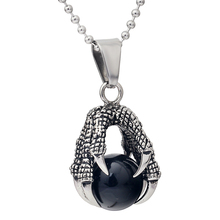 Colgante de acero inoxidable con forma de garra de dragón para hombre y mujer, collar con piedra negra oscura grande, de alta calidad, nuevo diseño 2024 - compra barato