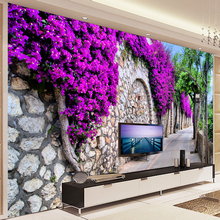 Пользовательские фото обои Европейская маленькая городская улица фиолетовая Цветочная Роспись стен фотографии гостиной ТВ фоновые обои роспись 2024 - купить недорого