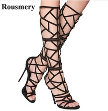 Free Shipping Women Fashion Open Toe Strap Cross Gladiator Boots Cut-out Black High Heel Sandals Formal Dress Shoes 2024 - buy cheap